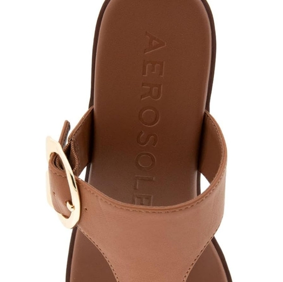 SOLD!! Aerosoles Izola Thong Sandles Tan Wedge Heel Size 8.5 NWOT - Picture 10 of 13